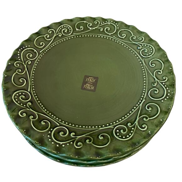 Maioliche Jessica Made in Italy Christmas Dinner Plates 11" Set 4 Holiday Green - Picture 6 of 16